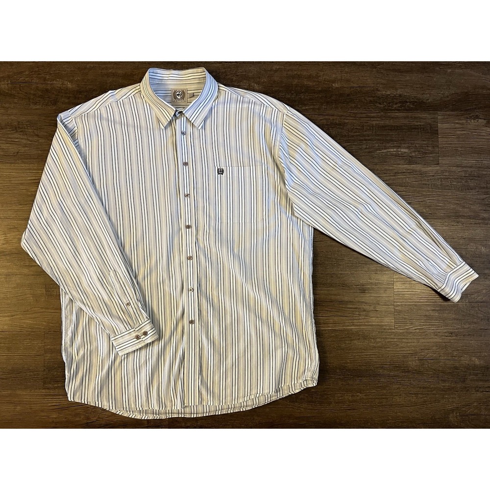 Cinch Western Button Down Shirt Mens XXLarge Gray & Yellow Striped Logo A12